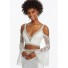 Mermaid V Neck Two Piece White Satin Beaded Prom Dress With Trumpet Lace Sleeves