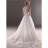Modern Ball Gown Scoop Neck Lace Tulle Wedding Dress With Crystals Buttons