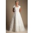 Modest A Line Cap Sleeve High Back Satin Lace Wedding Dress