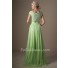 Modest A Line Cap Sleeve Light Green Chiffon Beaded Long Prom Dress Back