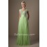 Modest A Line Cap Sleeve Light Green Chiffon Beaded Long Prom Dress