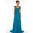 Modest A Line Cap Sleeve Long Turquoise Blue Chiffon Beaded Formal Occasion Evening Dress