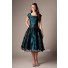 Modest A Line Cap Sleeve Teal Satin Black Lace Tea Length Corset Prom Dress