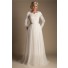 Modest A Line Long Sleeve Champagne Tulle Lace Wedding Dress With Pearls Buttons