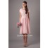 Modest A Line Scoop Neck Light Pink Chiffon Lace Bridesmaid Dress