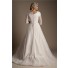Modest A Line Scoop Neck Three Quarter Sleeve Lace Wedding Dress With Sash