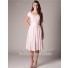 Modest A Line Short Sleeve Blush Pink Lace Wedding Party Bridesmaid Dress