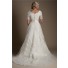 Modest A Line Short Sleeve Lace Beaded Wedding Dress With Sash
