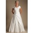Modest A Line Sleeve Ivory Satin Draped Wedding Dress With Buttons Train