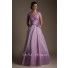 Modest A Line Sleeve Long Lilac Taffeta Evening Prom Dress With Flowers