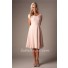 Modest A Line Sweetheart Short Sleeves Blush Pink Chiffon Lace Party Bridesmaid Dress