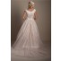 Modest Ball Gown Scoop Neck Cap Sleeve Lace Applique Wedding Dress With Sash
