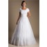 Modest Ball Gown Short Sleeve White Tulle Lace Wedding Dress With Buttons