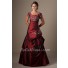 Modest Ball Gown Square Neck Burgundy Taffeta Embroidery Prom Dress With Sleeves