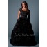 Modest Ball Gown Square Neck Cap Sleeve Black Organza Ruffle Corset Prom Dress