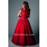 Modest Ball Gown Square Neck Cap Sleeve Red Satin Tulle Beaded Corset Prom Dress Back