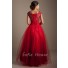 Modest Ball Gown Square Neck Red Tulle Beaded Corset Prom Dress With Sleeves