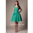 Modest Ball Gown Sweetheart Cap Sleeve Emerald Green Organza Beaded Short Prom Dress