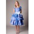 Modest Ball Sweetheart Cap Sleeve Periwinkle Taffeta Ruffle Party Prom Dress With Sash