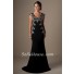 Modest Cap Sleeeve Long Black Jersey Applique Beaded Formal Occasion Prom Dress