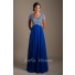 Modest Empire Waist Sleeve Long Royal Blue Chiffon Beaded Rhinestone Prom Dress