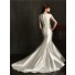 Modest Fitted Mermaid High Neck Cap Sleeve Taffeta Beaded Lace Wedding Dress