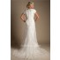 Modest High Neck Full Back Short Sleeve Ivory Lace Wedding Dress