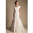 Modest Mermaid Cap Sleeve Champagne Color Lace Wedding Dress With Tiered Train