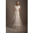 Modest Mermaid Cap Sleeve Champagne Tulle Ruched Wedding Dress With Sash