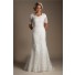 Modest Mermaid High Back Short Sleeve Lace Wedding Dress With Buttons