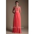 Modest Sheath Square Neck Cap Sleeve Long Coral Chiffon Corset Prom Dress
