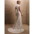 Modest Slim High Neck Covered Back Lace Wedding Dress With Ribbon Sash