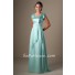Modest Square Neck Cap Sleeve Long Aqua Sequined Chiffon Corset Prom Dress