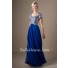Modest Sweetheart Empire Waist Long Royal Blue Chiffon Beaded Prom Dress With Sleeves