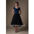Modest Sweetheart Sleeve High Low Royal Blue Satin Black Tulle Party Prom Dress