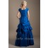 Modest Trumpet Square Neck Cap Sleeve Royal Blue Taffeta Prom Dress Corset Back