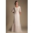 Modest V Neck Flutter Sleeve Champagne Tulle Lace Beaded Wedding Dress
