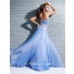 New Sweetheart Long Blue Chiffon Sparkle Party Prom Dress With Beading Crystals