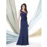 One Shoulder Navy Blue Lace Chiffon Mother Of The Bride Occasion Dress Belt Flower