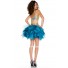 One Shoulder Short/ Mini Gold Sequin Peacock Blue Organza Cocktail Party Dress