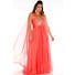 Pretty A Line Sweetheart Long Coral Chiffon Beaded Plus Size Party Prom Dress With Shawl