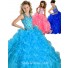 Pretty Halter Turquoise Blue Organza Ruffle Crystal Beaded Girls Pageant Party Prom Dress