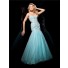 Pretty Mermaid Sweetheart Long Light Blue Tulle Beaded Evening Prom Dress With Crystals