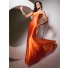 Pretty Mermaid Sweetheart Long Neon Orange Silk Evening Prom Dress Beaded