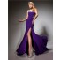 Pretty One Shoulder Long Purple Chiffon Evening Prom Dress With Beading Straps
