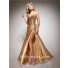 Pretty Sheath Sweetheart Long Gold Silk Party Prom Dress With Beading Sequins Slit