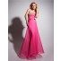 Pretty Strapless Long Hot Pink Chiffon Prom Dress With Beading
