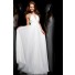 Princess A Line Front Keyhole Long White Chiffon Beaded Evening Prom Dress With Straps