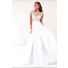 Princess A Line Illusion Neckline Cap Sleeve Long White Chiffon Evening Prom Dress V Back