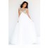 Princess A Line Illusion Neckline Empire Waist Long White Chiffon Beaded Prom Dress